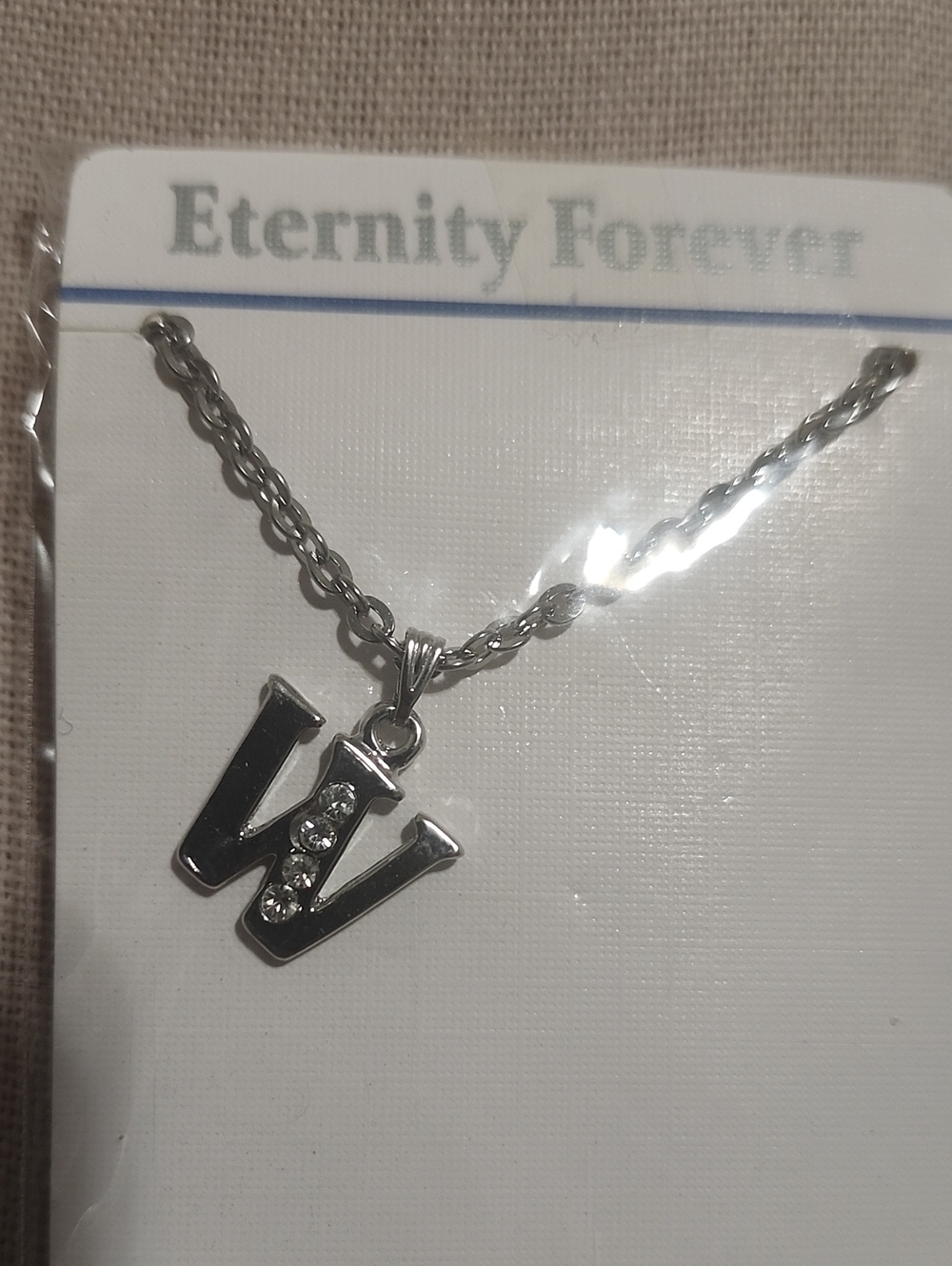 Silver 'W' Pendant Necklace with Crystals